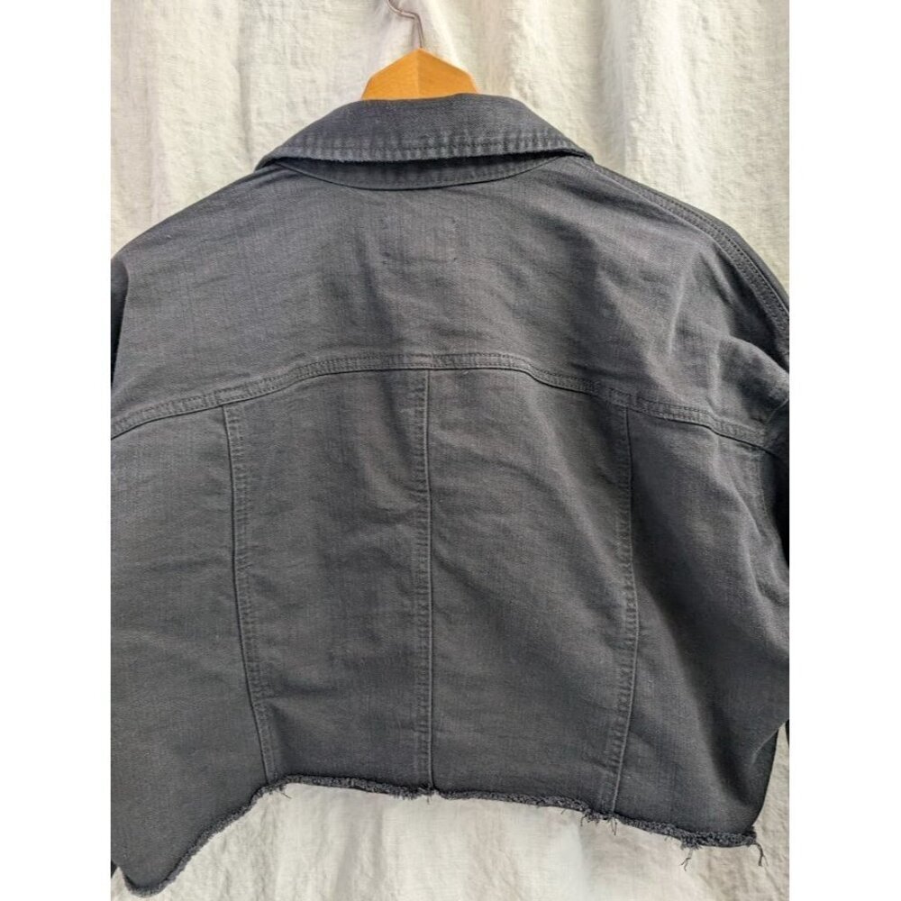 C'est Toi black label women's size large black denim cropped jacket, raw edge B4 - Picture 10 of 10